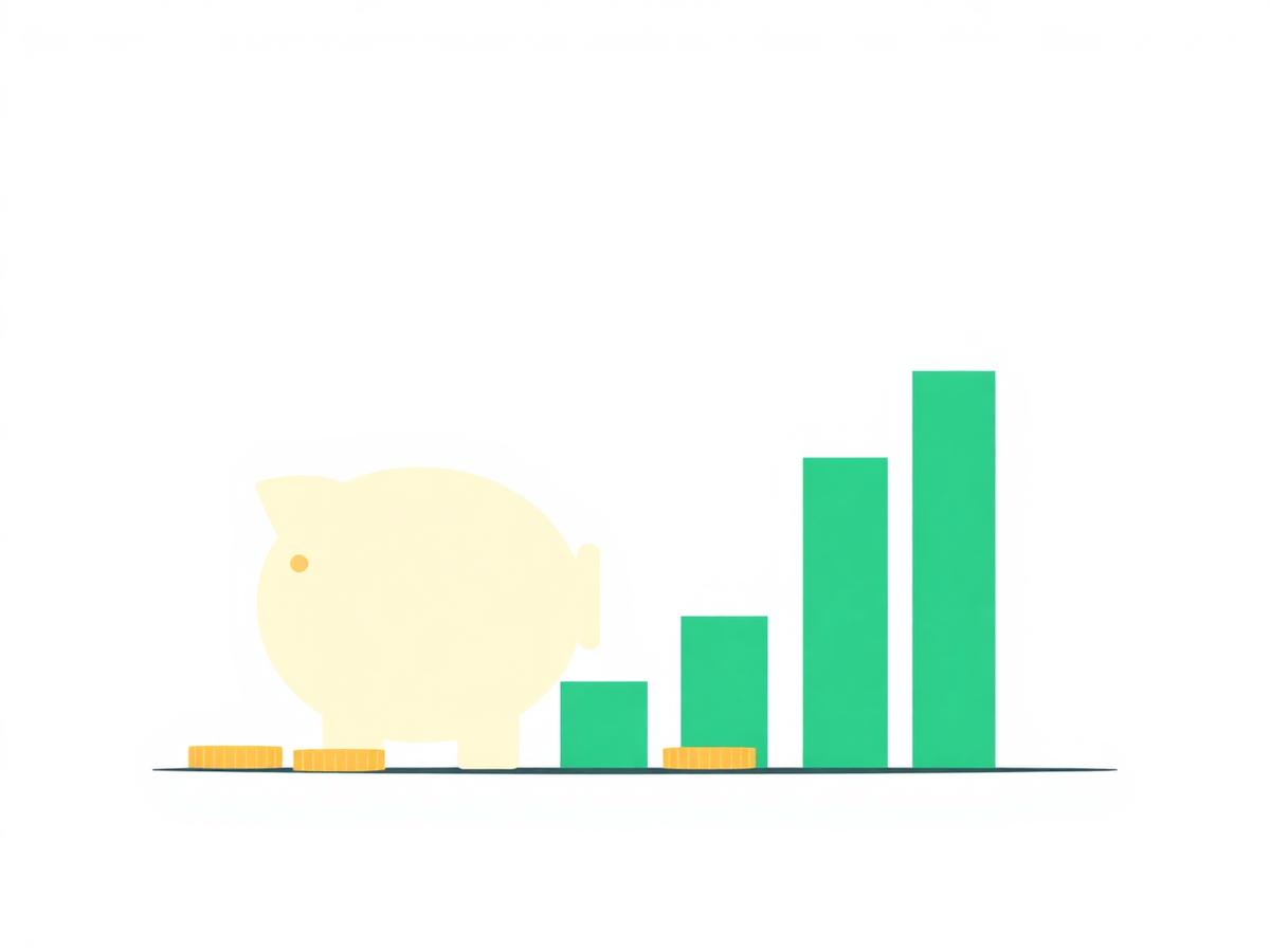 Illustration of a piggy bank beside a rising green bar chart